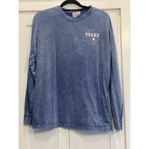 US Vintage Blue L/s T-shirt San Antonio Texas L, horns, distressed 100% Cotton
